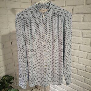 Anne Taylor Loft Ladies Size XS Lt Blue w Red Long Sleeve Tab Collar Blouse